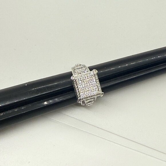 925  Stering Silver Square Pave Ring - Picture 3 of 8